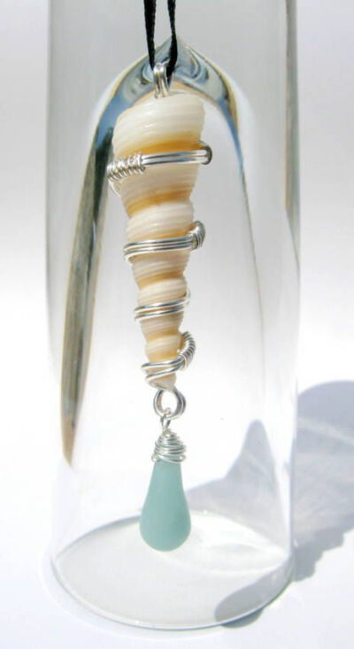 Virginia Beach Shell with a Curly .925 Sterling Silver Wire Wrapping Necklace