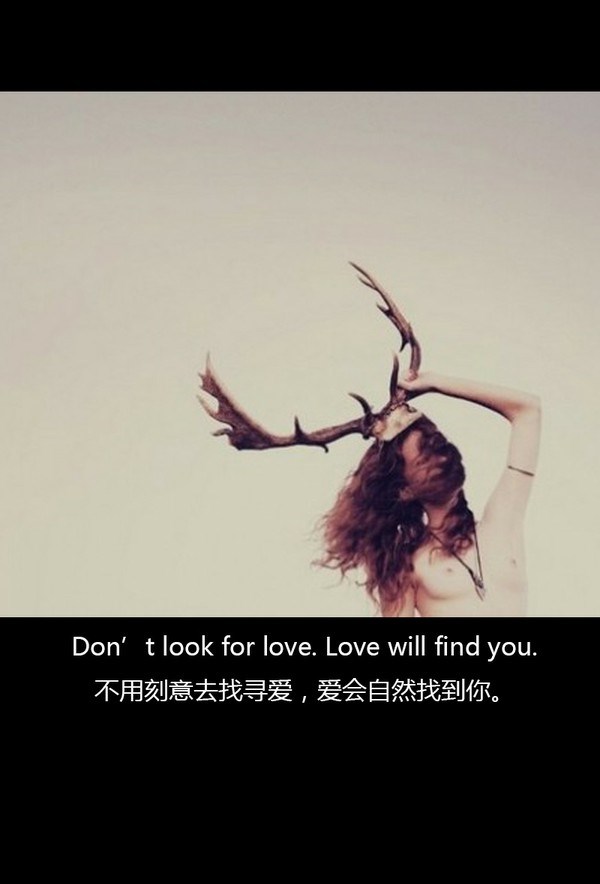 【 Don't look for love. Love will find you. 不用刻意去找寻爱，爱会自然找到你。】