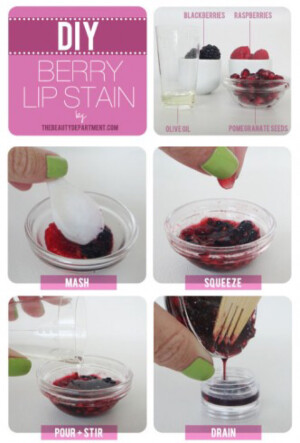 DIY Lip stain(类似于唇彩吧，液体，涂少许在嘴唇上，染色后很自然，不像涂了口红或唇彩那样“油腻”）