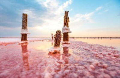 【克里米亚半岛-锡瓦什盐湖】比玻利维亚乌尤尼盐湖天空之境更美的地方，是世间罕见的粉红色盐湖～