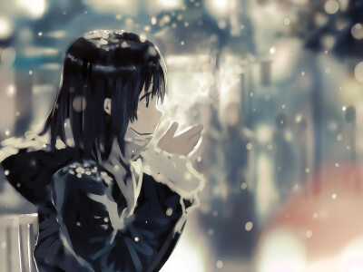 p站 二次元 插画 少女 头像 原创 壁纸 动漫 万の人々への感謝を 灰色系 雪 女孩 美丽 建议点大图看 画师：bob id=39957555