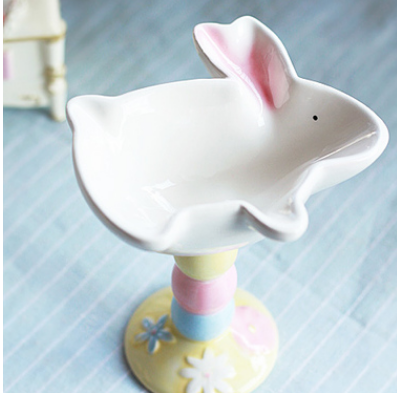 可爱陶瓷创意布丁碗沙拉碗宠物碗甜品碗冰淇淋碗高脚小兔子零食碗