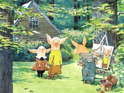 幸福快乐的猪。 作者：儿童绘本画家Holly Hobbie