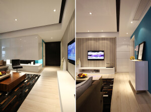 贝尔地板分享：地毯的肌理与茶几质感的完美契合。