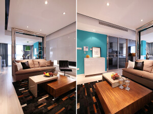 贝尔地板分享：客厅、餐厅、厨房，三个功能区非常明确且合理。