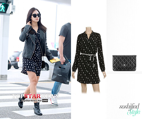 Vanessa Bruno Athe: Damask Print Dress @ Lfmall.co.kr (Price upon application) Chanel: Wallet On Chain in Quilted Lambskin @ Chanel.com (Price upon application)