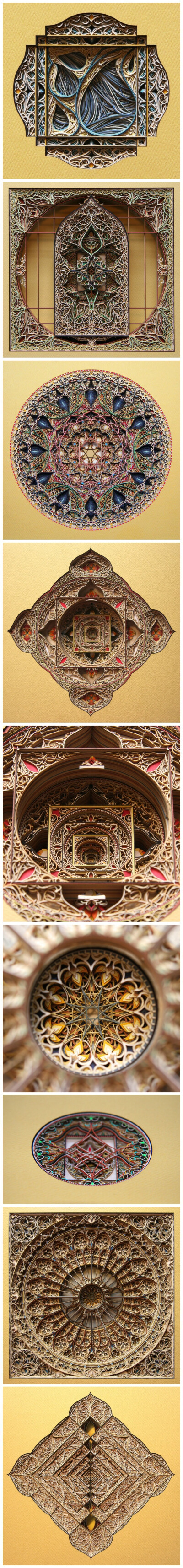 异常华丽繁复的激光切割厚纸堆叠 来自美国弗吉尼亚州的艺术家 Eric Standley，灵感来自于哥特式和伊斯兰建筑装饰中的几何形状 （eric-standley.com）