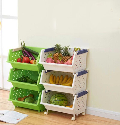 日式叠加塑料收纳筐收纳箱 水果蔬菜收纳架蔬果框 厨房置物架包