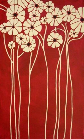 Beautiful botanical-love the deep red background and simplicity of the flowers