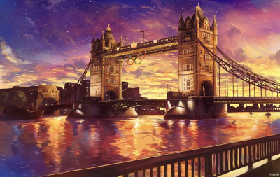 英国 伦敦塔桥 油画