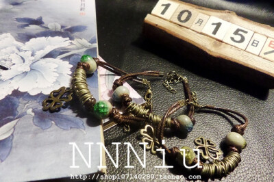 【NNNiu-】四叶草 裂纹冰晶珠 小铁环陶瓷手链 17.5RMB