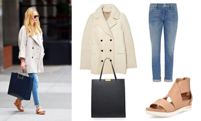 Theory Fleece Coat $895 Rag&amp;amp;Bone Slim Boyfriend Jeans $198 Eileen Fisher Leather Sandal $195 Balenciaga Le Dix Cabas Tote $1995 http://www.fashionmoon.com/fashion-dapei-32_1026_2.htm