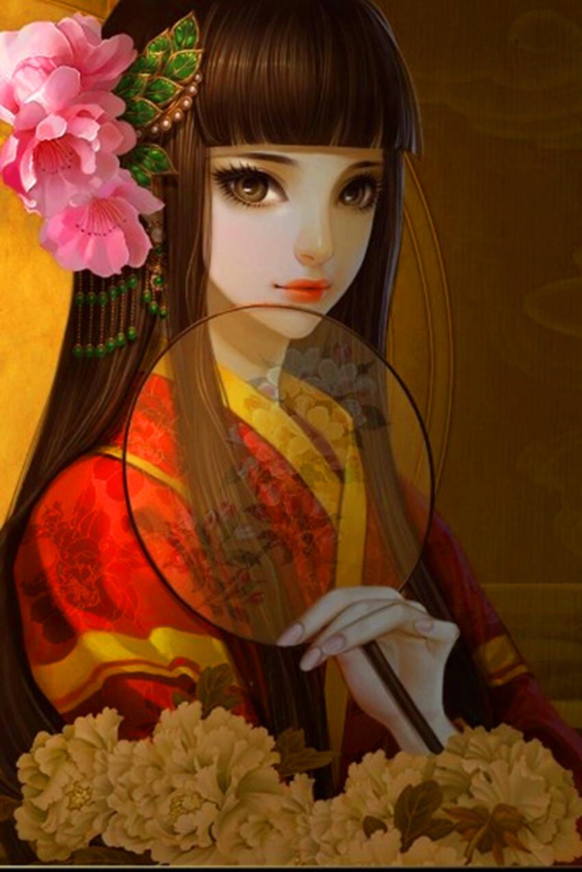 半遮面手绘插画美人人物小说古风古韵壁纸精致华美