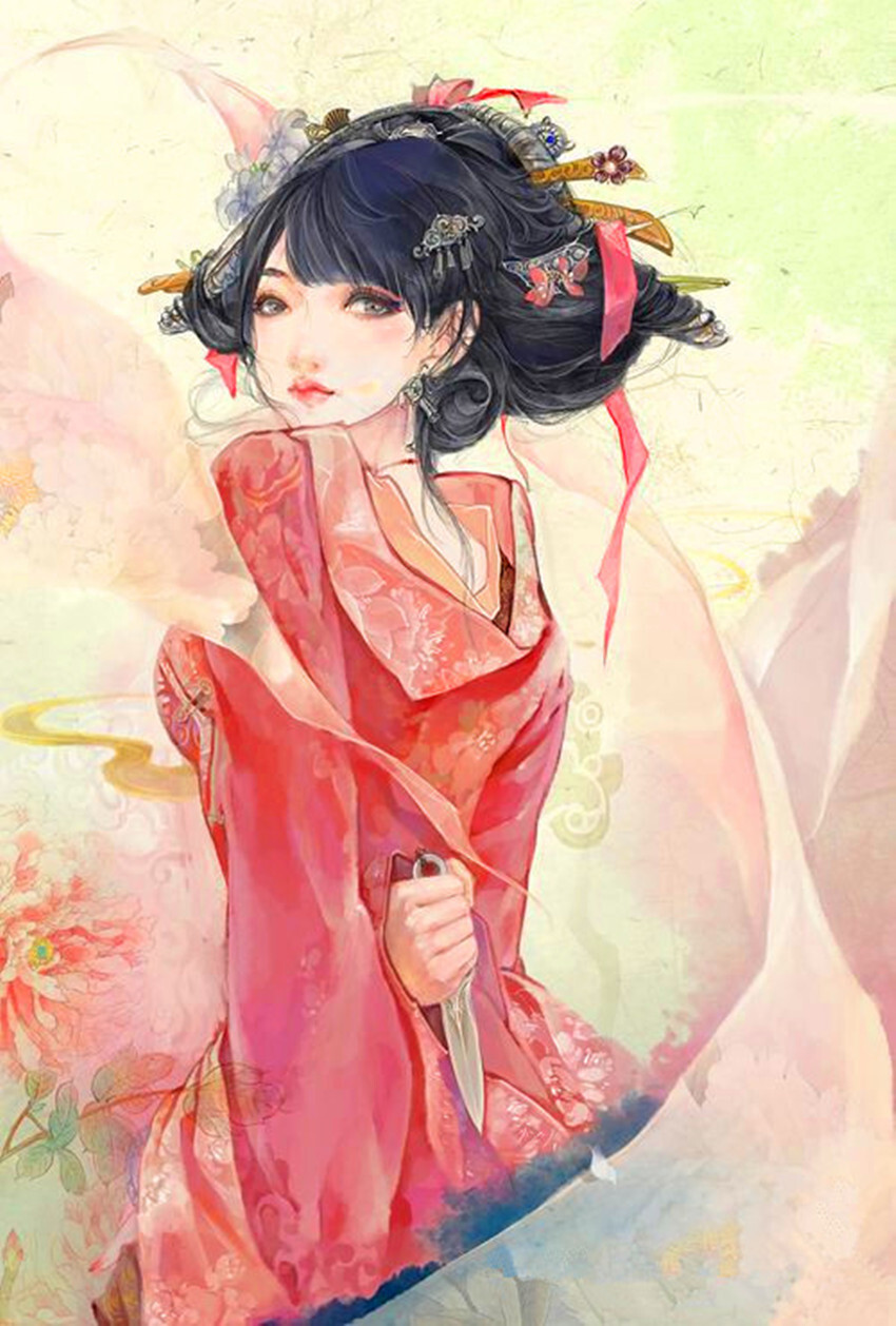 精致古风古韵古装美人手绘言情风小说美腻素材壁纸插画