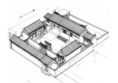 郑希成绘【标准二进四合院】东城区石雀胡同43号 2002年12月25日绘 这是一座标准二进四合院，因为地界限制，主人身份阶级背景需求不同，四合院面貌五花八门，没有两个四合院是一样的，标准样式也少。 此院院门为栏板…