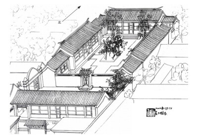 郑希成绘【符合标准有厨卫】 东城区南池子大街46号 2002年11月17日 主人在这个古老的院子中安置了现代化的厨房、卫生间等设备，既保持传统风貌，又让日常生活方便舒适，说明传统民居不一定不适合现代居住，只能走拆…