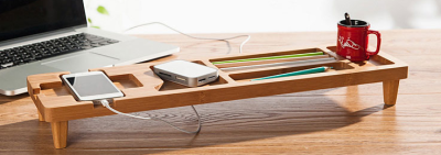 上竹 创意办公用品桌面收纳架 竹制多功能置物架 电脑键盘整理架