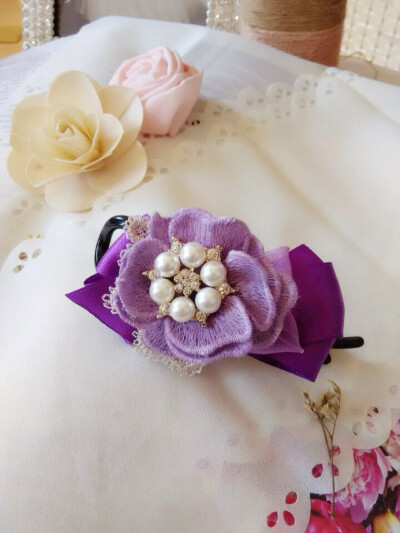 层层紫色华丽珍珠钻饰扭扭夹 原创小发饰