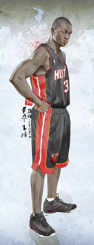 韦德，水彩，NBA，篮球，插图，插画