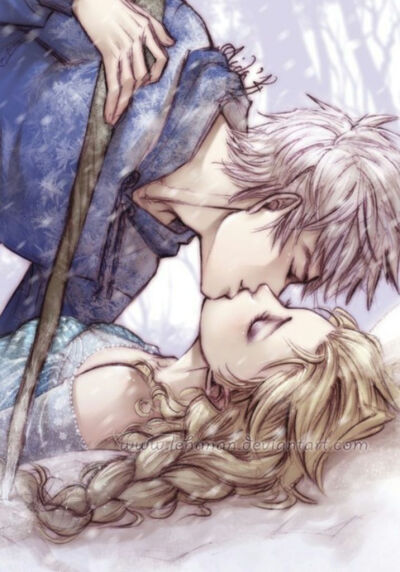 Elsa and Jack Frost kiss