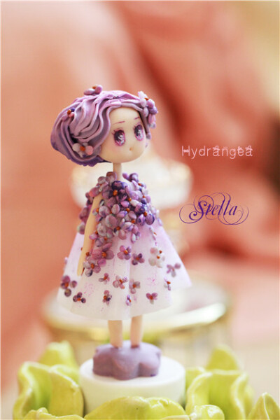 绣球花-，用最喜欢的花为灵感做的裙子，， 软陶时装娃娃 小清新裙子