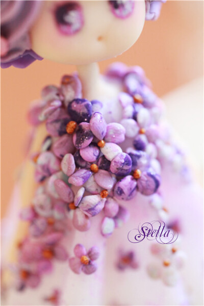 绣球花-，用最喜欢的花为灵感做的裙子，， 软陶时装娃娃