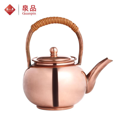 手工捶打T-T 张小泉泉品手工亮面铜茶壶（1L） 总重：约600克 总高：195MM 直径：135MM 出水口：12MM 容量：约1升 入水口：80MM