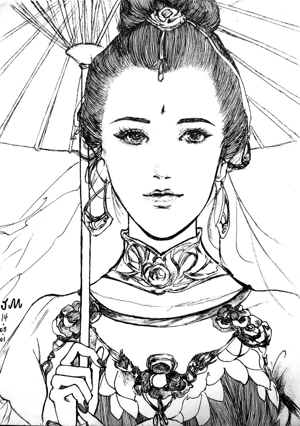 古风线稿,原作画的是剑三七秀成女.