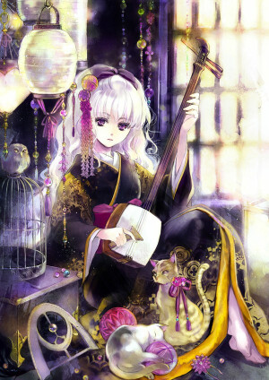 古装美女  弹 二胡 二次元