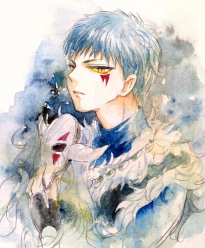 弦亚 青龙 蓝发美少年 金瞳 水粉二次元 【晨曦公主】 【拂晓的优娜】