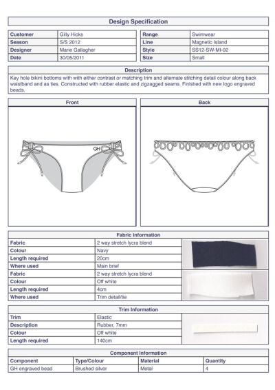 Bikini bottoms basic technical specification #swimwear by Marie Gallagher