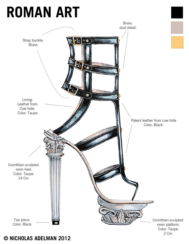 Roman Gladiator Heel Ink and Marker on Bristol This design was inspired by iconic Roman architecture in combination with a stylized