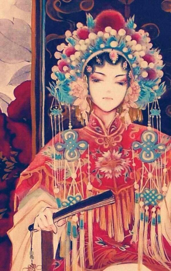 古风 花旦 女子 美图 水彩 手绘 背景 封面 头像