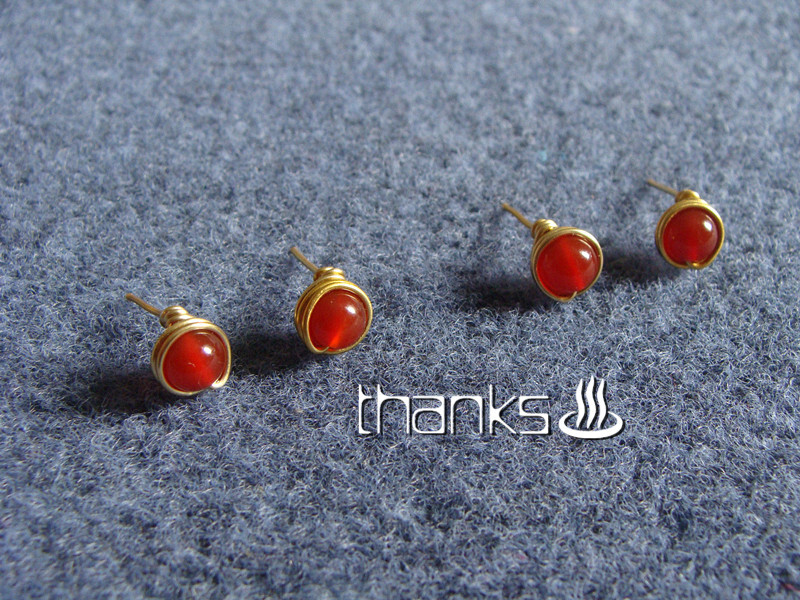 小小红玛瑙耳钉——金属丝缠绕