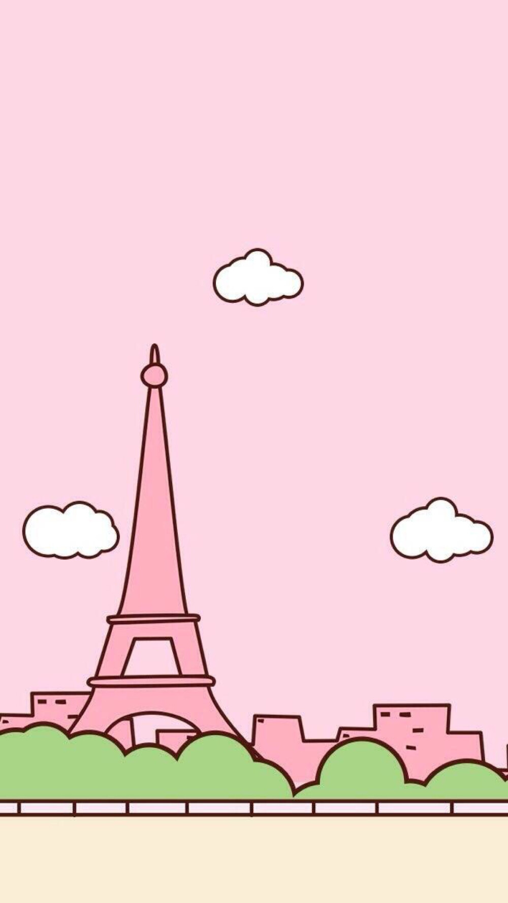 iphone壁纸 埃菲尔铁塔 粉色系 漫画