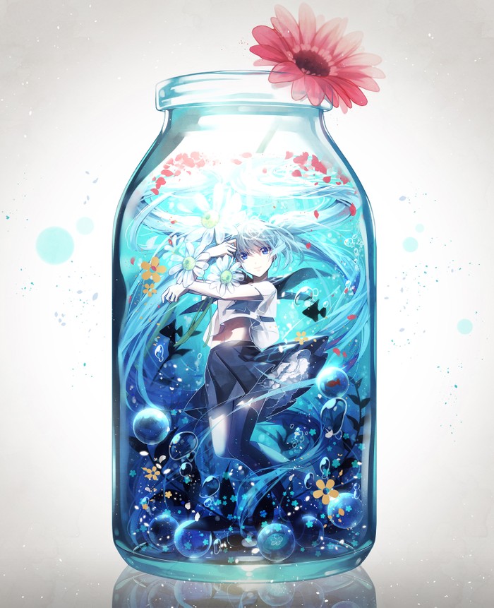 初音未来水中的玻璃瓶