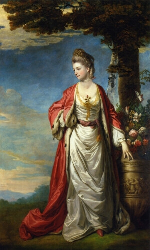 Mrs. Trecothick, Full Length, in 'Turkish' Masquerade Dress, Beside an Urn of Flowers, in a Landscape Sir Joshua Reynolds - 1770-1771