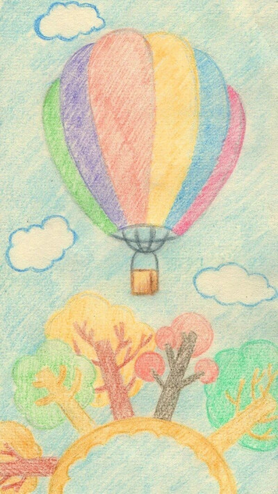 iphone壁纸 童心蜡笔画 热气球