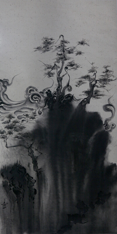 Zhu jingyi 朱敬一 仙山已入药Spirit Mountain has been used as medicine， 60x120cm，纸上水墨 ink on paper， 2014