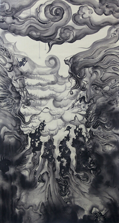 Zhu jingyi 朱敬一 风云际会图Wind and Cloud meet diagram，180×97cm， 纸上水墨， ink on paper， 2014