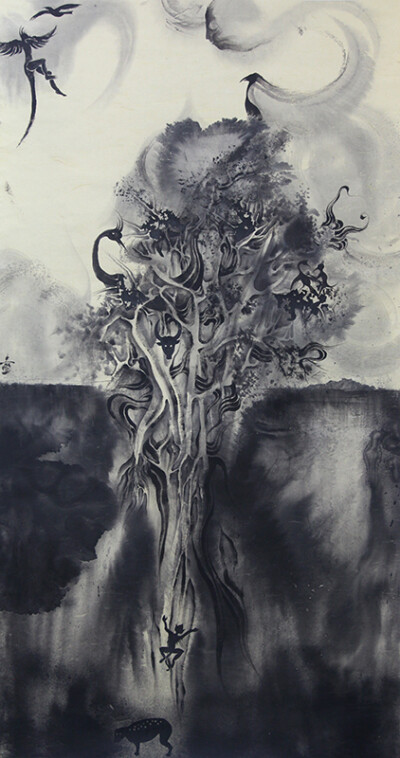 Zhu jingyi 朱敬一 一半海水一半火焰 Ocean Flame ,180×97cm ,纸上水墨 ink on paper,2014