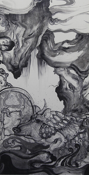 桃花源记2 140X70CM 纸本水墨墨,Land of Peach Blossoms 2 140X70CM ink on paper，2013