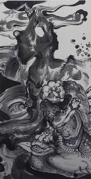 桃花源记5 140X70CM 纸本水墨墨,Land of Peach Blossoms5 140X70CM ink on paper，2013