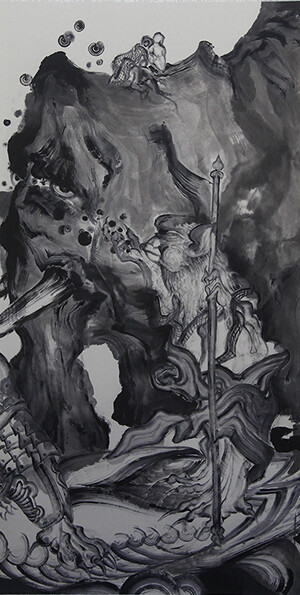 桃花源记6 140X70CM 纸本水墨墨,Land of Peach Blossoms6 140X70CM ink on paper，2013