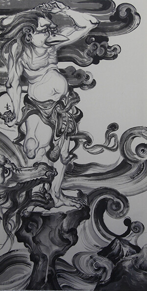 桃花源记11 140X70CM 纸本水墨墨,Land of Peach Blossoms11 140X70CM ink on paper，2013