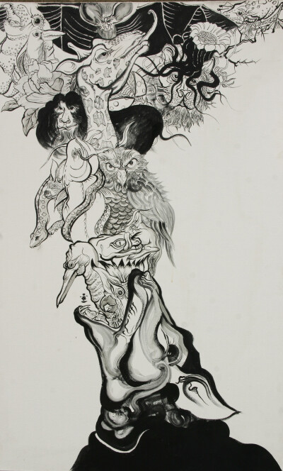 同体大悲2 The whole body with great grief2 ,120X75CM, 布上水墨Ink on canvas, 2012