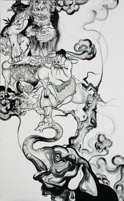 同体大悲4 The whole body with great grief 4 ,120X75CM, 布上水墨,Ink on canvas, 2012