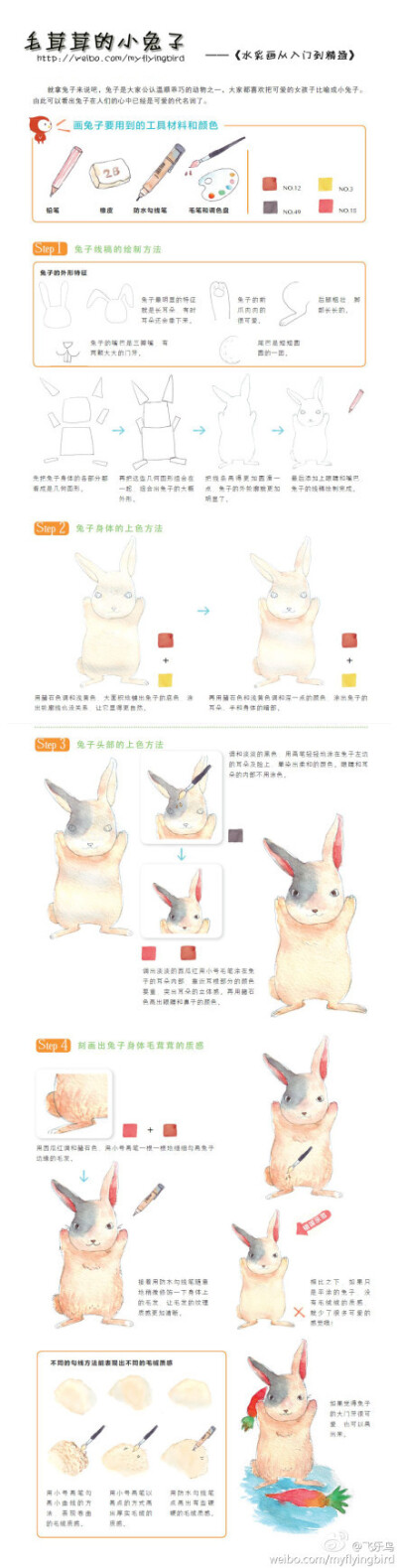 毛茸茸的小兔子 水彩绘画教程