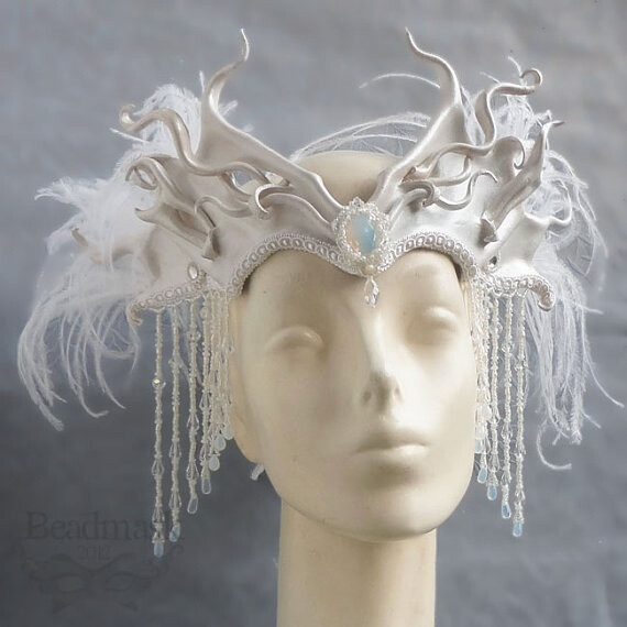 Snow Queen Leather Headdress with Beaded Jewels and by beadmask,