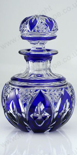 VINTAGE GLASS: FINE c.1920s COBALT OVERLAY SPHERICAL CRYSTAL DRESSING TABLE SCENT PERFUME BOTTLE. This item is sold, to visit my website to see what's in stock click here: